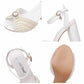 3.74" Pearls Bride Shoes Ankle Strap Chunky Heels Wedding Sandals