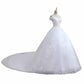 Pearls Lace Wedding Dresses A line Tulle Off The Shoulder Bridel Gowns