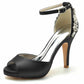 Peep-Toe Wedding Shoes Satin Prom Heels Ankle Strap Pumps With Crystal Detail