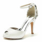 Peep-Toe Wedding Shoes Satin Prom Heels Ankle Strap Pumps With Crystal Detail