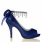 Peep-Toe Wedding Shoes Satin Prom Heels Crystal Beaded Ankle Strap Pumps