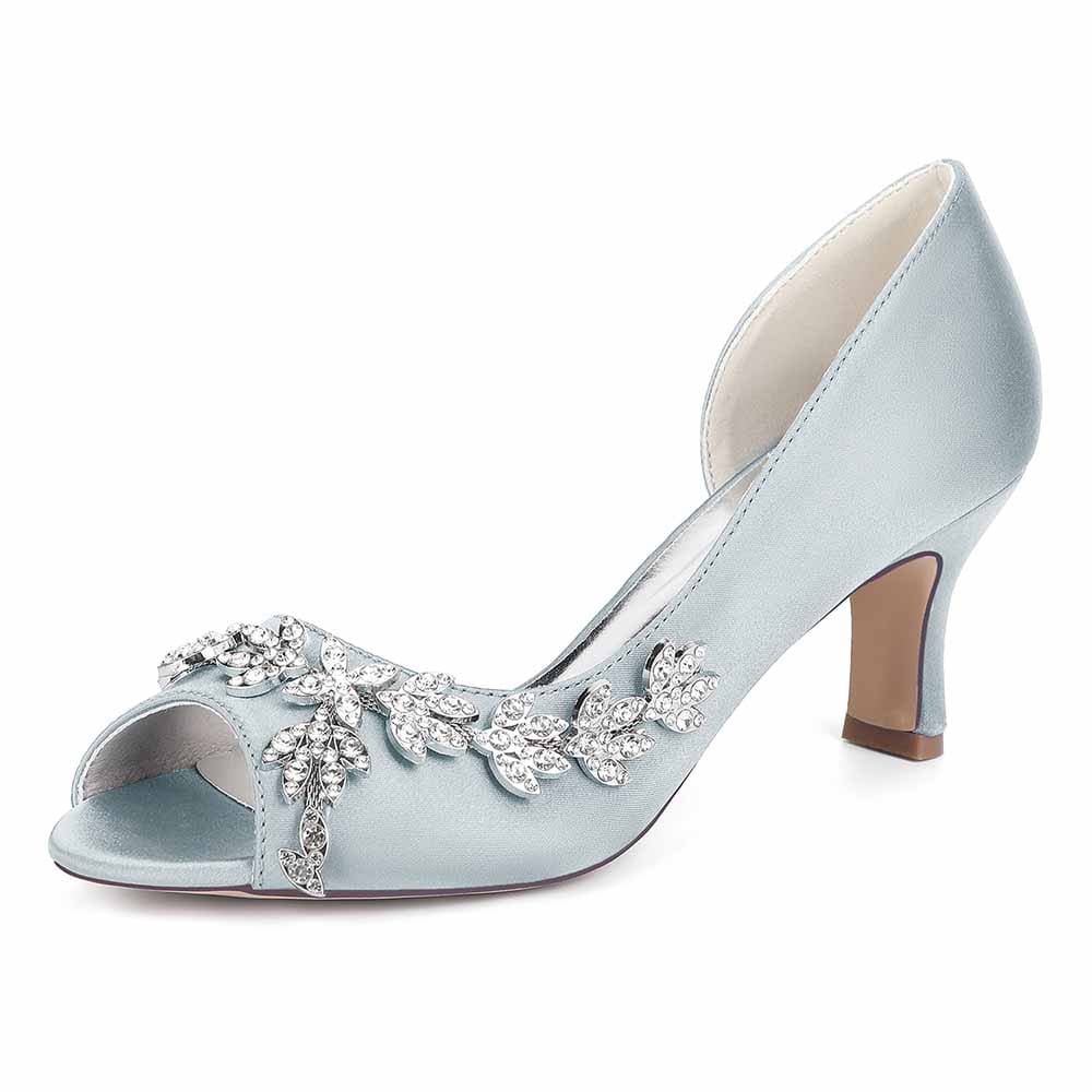 Peep Toe Low Heels Wedding Shoes Rhinestones Bridal Heels Dress Shoes