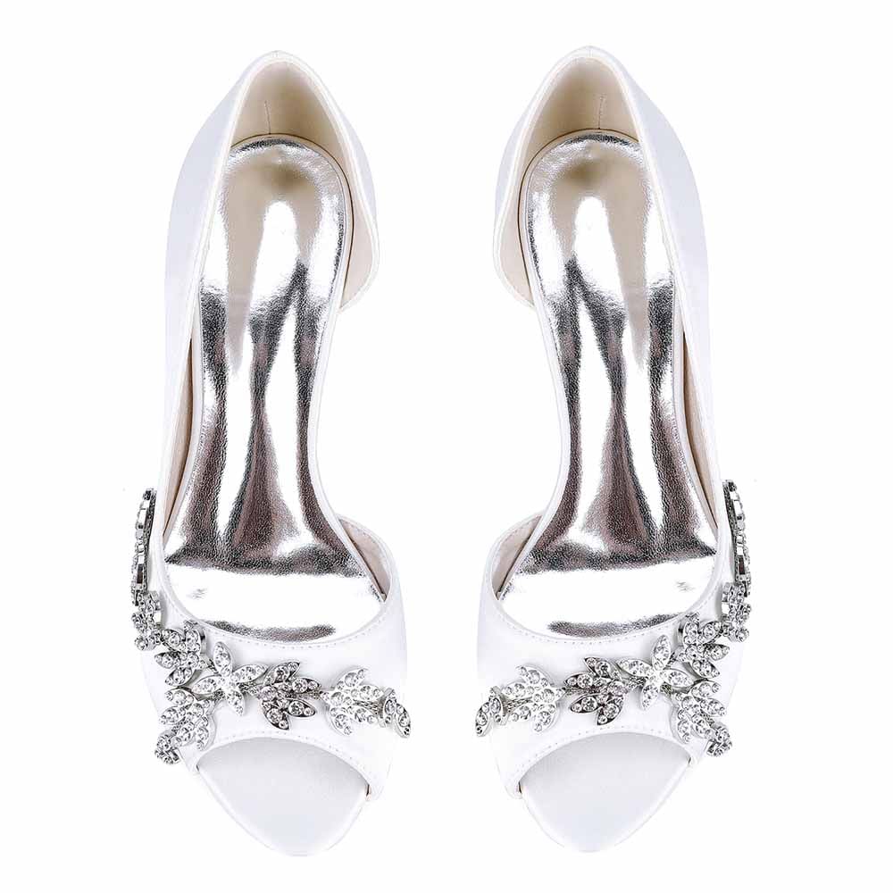 Peep Toe Low Heels Wedding Shoes Rhinestones Bridal Heels Dress Shoes