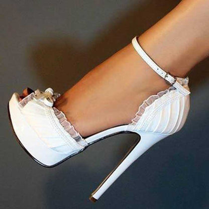 Peep Toe Platform Sandals Lace-Up Stiletto Heels Satin Wedding Shoes
