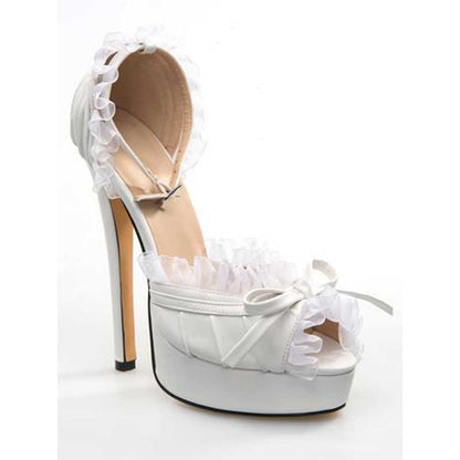 Peep Toe Platform Sandals Lace-Up Stiletto Heels Satin Wedding Shoes