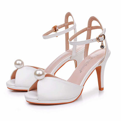 Peep Toe Wedding Shoes Mid-Heeled Bridal Sandals Dress Shoes