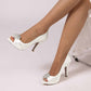 3.35" Peep Toe Wedding Shoes Satin Dress Heels Crystal Detail Event Pumps