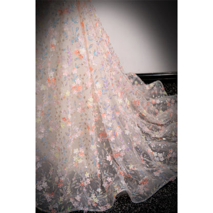 Pink Floral Tulle Prom Dress with Off-Shoulder Sleeves | 3D Flower Evening Gown for Quinceanera & Sweet 16
