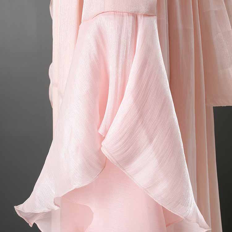 Pleated Maxi Dress with Ruffle Hem – Elegant Flare Sleeve & Flowy Sash