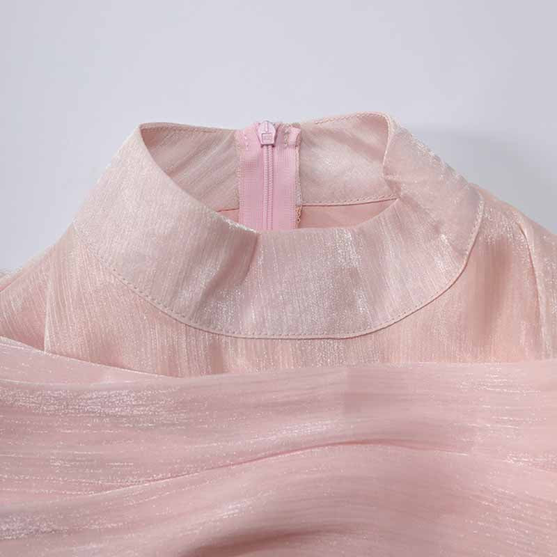 Pleated Maxi Dress with Ruffle Hem – Elegant Flare Sleeve & Flowy Sash