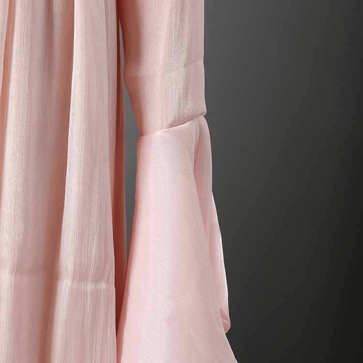 Pleated Maxi Dress with Ruffle Hem – Elegant Flare Sleeve & Flowy Sash