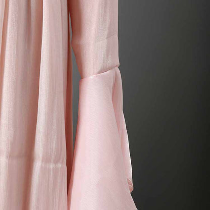 Pleated Maxi Dress with Ruffle Hem – Elegant Flare Sleeve & Flowy Sash