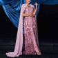 Pink Sequin Embellished Collar Cape Sleeve Prom Dress Event Ball Gown