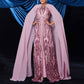 Pink Sequin Embellished Collar Cape Sleeve Prom Dress Event Ball Gown