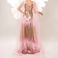 Pink Sequin Prom Dress Cape Sleeve A-Line Gauze Event Gown