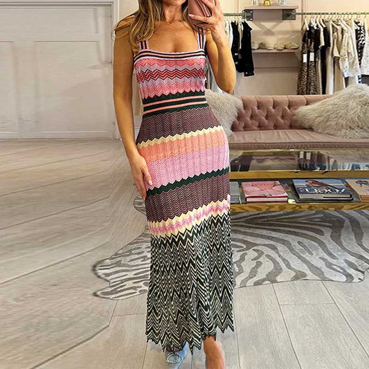 Ribbed knit stripe dresses