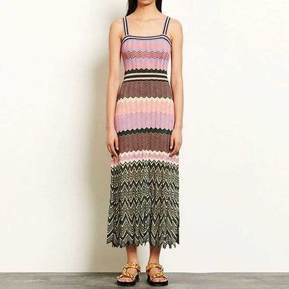 Ribbed knit stripe dresses
