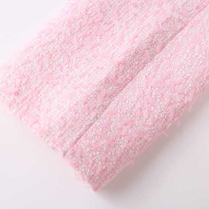 2 Piece Pink Tweed Set Women Elegant Long Sleeve Jacket with Sleeveless Dress Slim Fit Suit