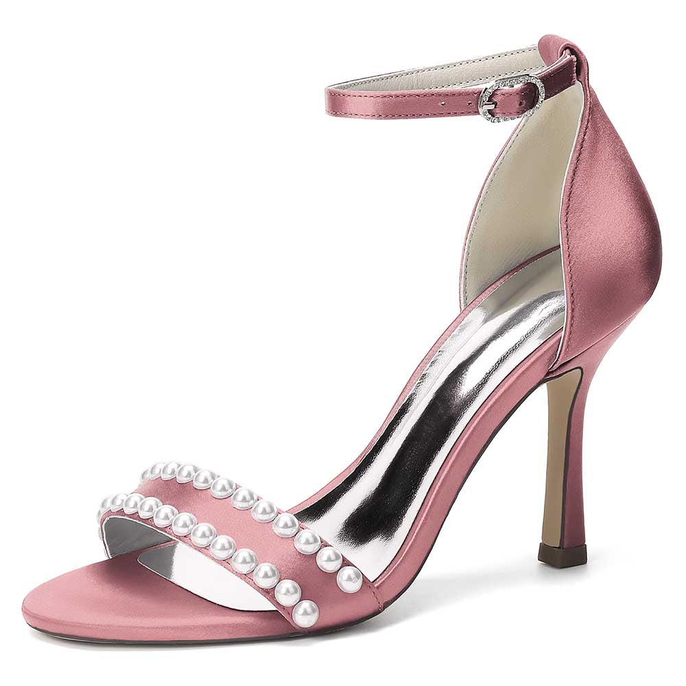 Elegant Women's Pearl Embellished Ankle Strap Stiletto High Heel Sandals - Bridal Wedding & Formal Evening Shoes