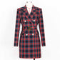 Plaid Double-Breasted Blazer Dress with Belt