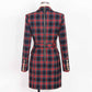 Plaid Double-Breasted Blazer Dress with Belt