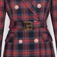 Plaid Double-Breasted Blazer Dress with Belt