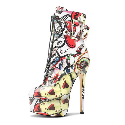 Women's Multi-Color Round Toe Lace Up Ankle Boots Platform Pumps Party Boots