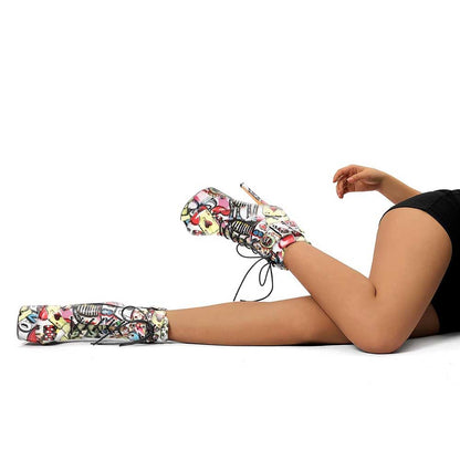 Women's Multi-Color Round Toe Lace Up Ankle Boots Platform Pumps Party Boots