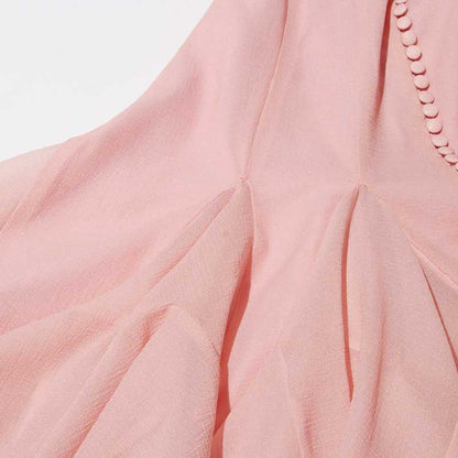 Pleated Mockneck Ruffles Midi Dress Lotus Sleeves