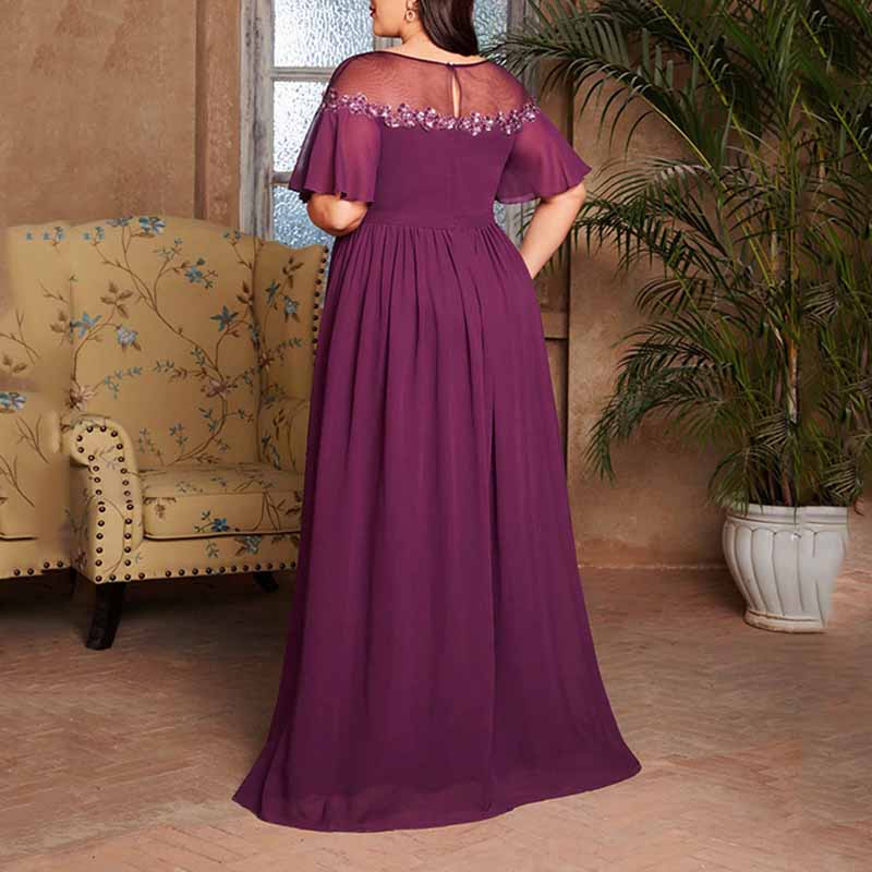 Plus Size Burgundy Bridesmaid Dress Short Sleeve A-Line Prom Gown