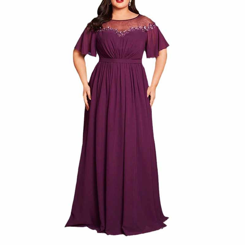 Plus Size Burgundy Bridesmaid Dress Short Sleeve A-Line Prom Gown