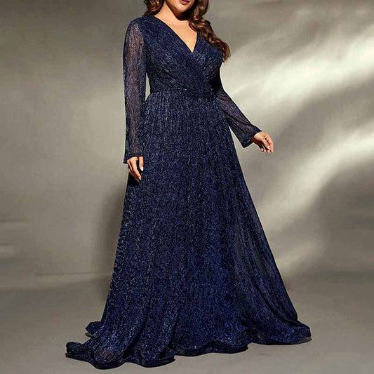 Plus Size Navy Blue Bridesmaid Dress A-Line Sequin Wedding Ball Gown