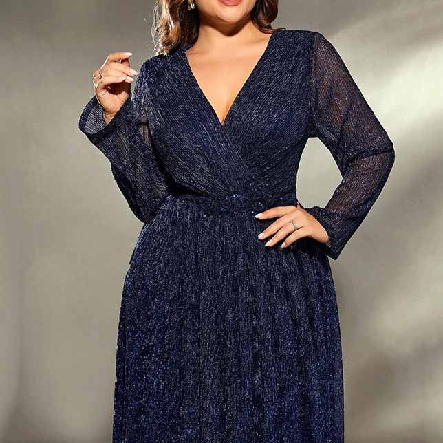 Plus Size Navy Blue Bridesmaid Dress A-Line Sequin Wedding Ball Gown