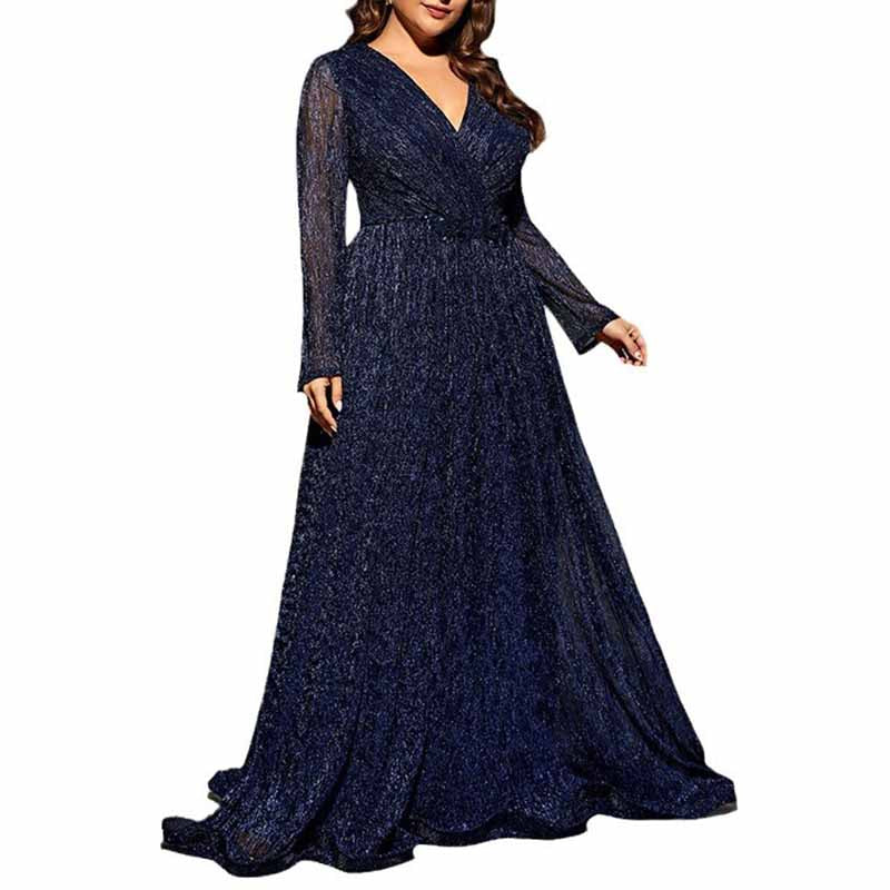 Plus Size Navy Blue Bridesmaid Dress A-Line Sequin Wedding Ball Gown