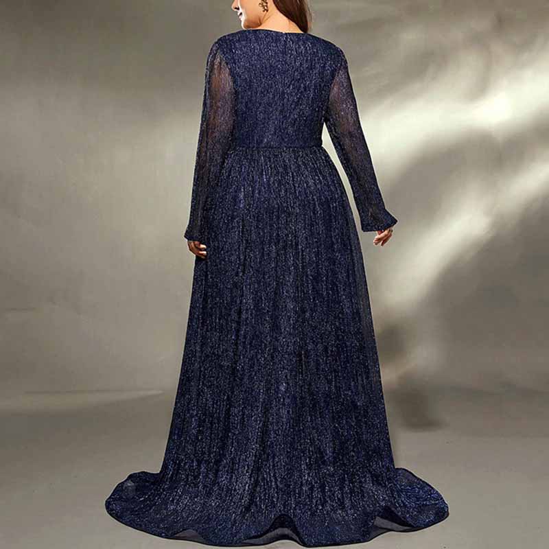 Plus Size Navy Blue Bridesmaid Dress A-Line Sequin Wedding Ball Gown