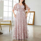 Plus Size Pink Prom Dress Lace Bridesmaid Dress Flare Sleeve A-Line Evening Gown