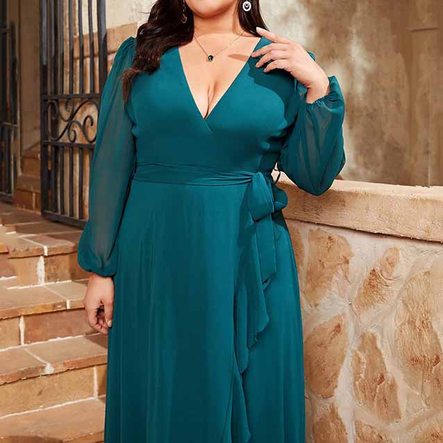 Plus Size Teal Prom Dress Long Sleeve Bridesmaid Dress A-Line Prom Gown