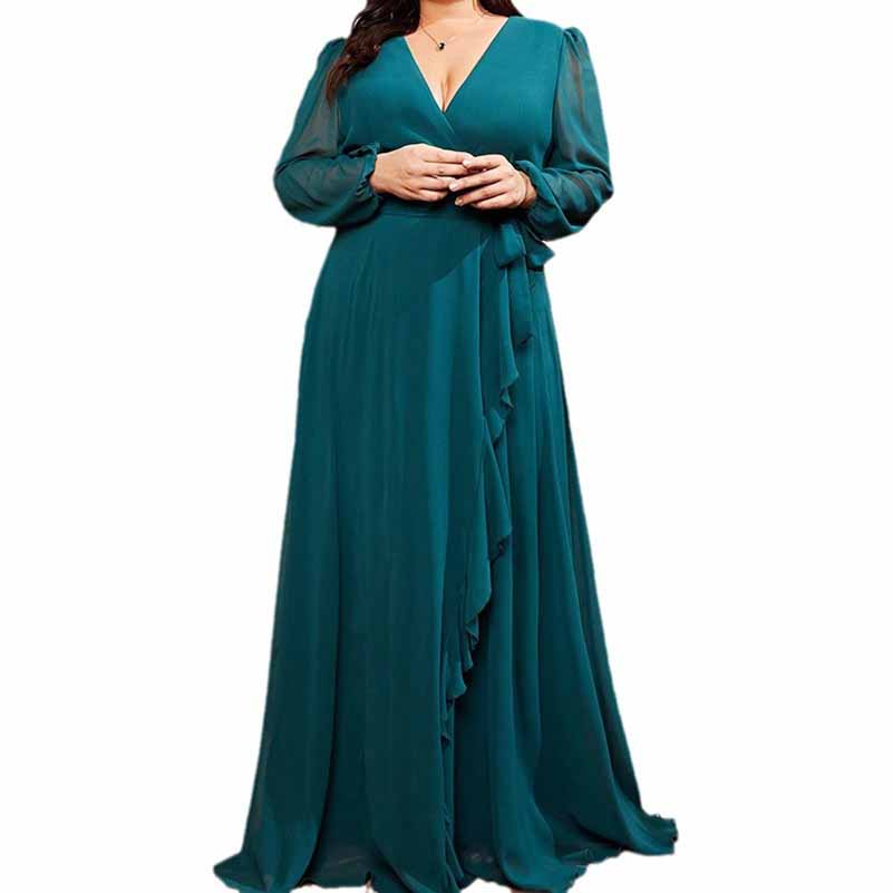 Plus Size Teal Prom Dress Long Sleeve Bridesmaid Dress A-Line Prom Gown