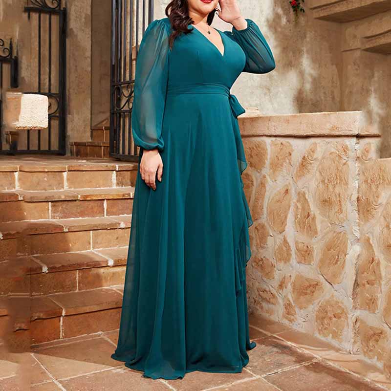 Plus Size Teal Prom Dress Long Sleeve Bridesmaid Dress A-Line Prom Gown