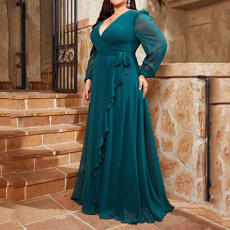 Plus Size Teal Prom Dress Long Sleeve Bridesmaid Dress A-Line Prom Gown