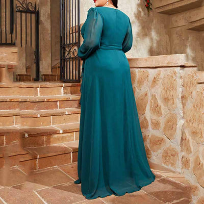 Plus Size Teal Prom Dress Long Sleeve Bridesmaid Dress A-Line Prom Gown