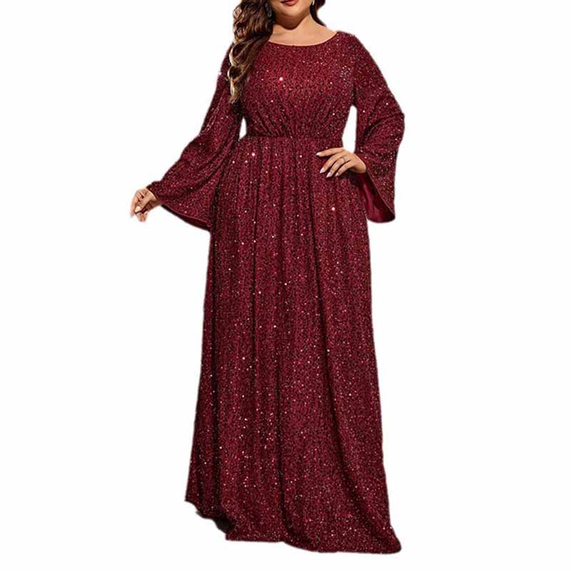 Plus Size Wine Red Prom Dress Sequin Event Dress Wedding Ball Gown With Sleeves