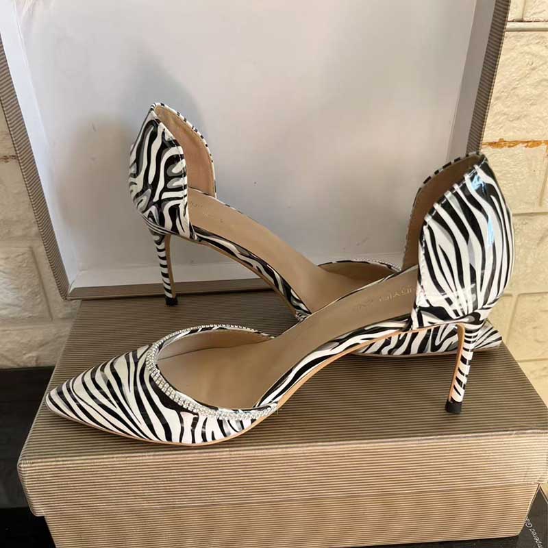 Plus Size Zebra Print Rhinestone Heels - Stiletto Pumps