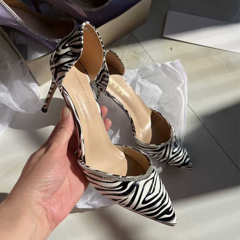 Plus Size Zebra Print Rhinestone Heels - Stiletto Pumps