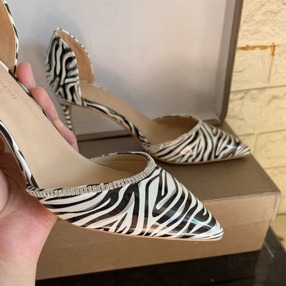 Plus Size Zebra Print Rhinestone Heels - Stiletto Pumps