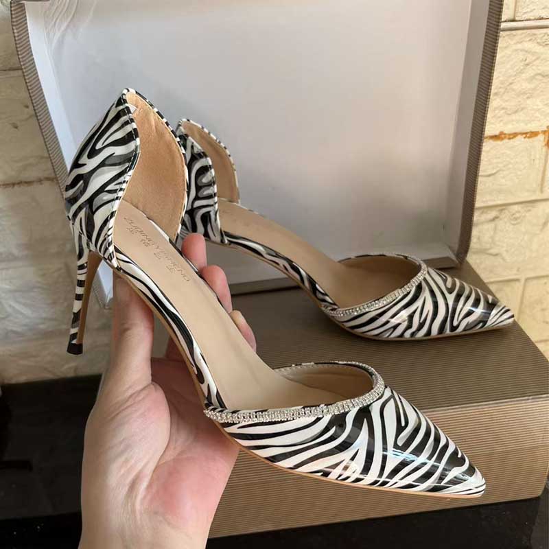 Plus Size Zebra Print Rhinestone Heels - Stiletto Pumps