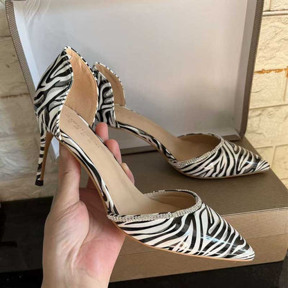 Plus Size Zebra Print Rhinestone Heels - Stiletto Pumps