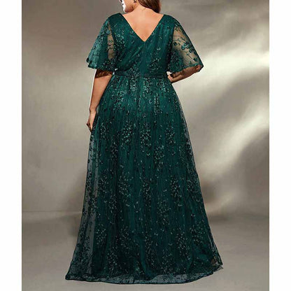 Plus Size Dark Green Embroidered Bridesmaid Dress A-Line Evening Prom Gown