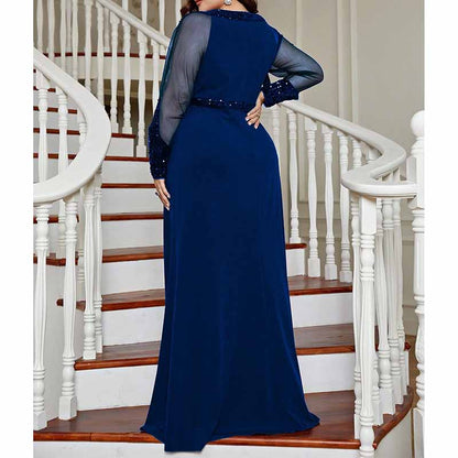 Plus Size Prom Dress Sequined Long Sleeve A-Line Evening Dress