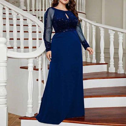 Plus Size Prom Dress Sequined Long Sleeve A-Line Evening Dress